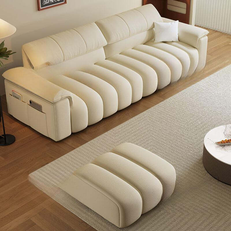 Minimalist Modern 4/5/2 Seater Chalk Sofa with Arms, 2 Pillows & Storage - Stain Resistant Fabric - Perfect for Living Room, Lounge & Small Spaces