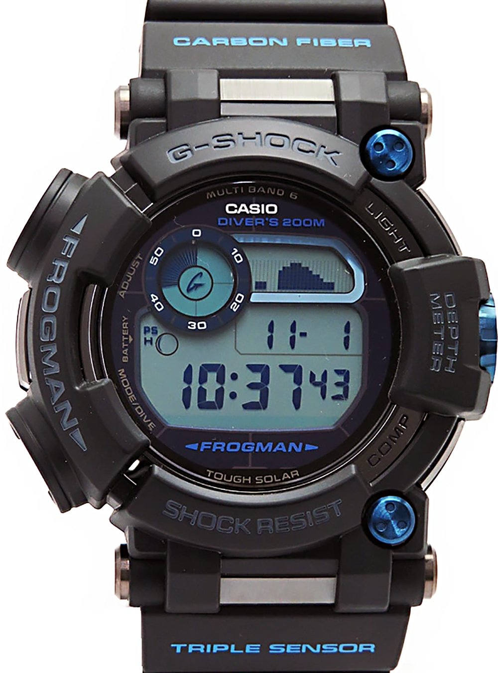 CASIO G-Shock Master of G Frogman GWF-D1000B-1JF Digital Dive Watch with Depth Sensor - Made in Japan - Waterproof 200M - Solar Powered - For Scuba Diving, Snorkeling & Extreme Sports