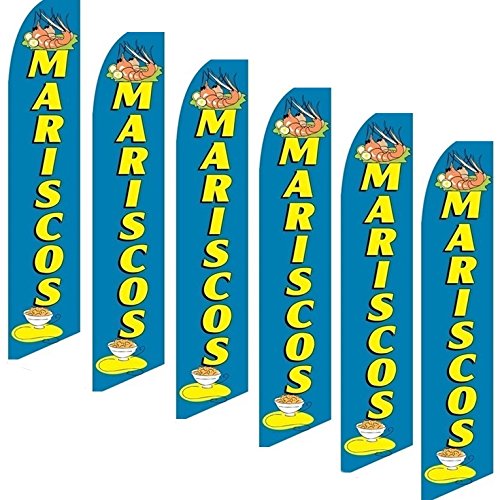 6 Pack Swooper Flags - Blue & Yellow Seafood Bowl Shrimp Decorations for Party, Beach, and Seafood Restaurant Decor