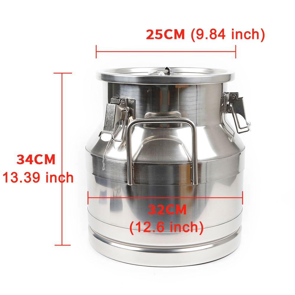 20L/5.3 Gallon 304 Stainless Steel Milk Can - Heavy Duty Sealed Storage Container for Milk, Wine & Beverages - Airtight Lid, Food Grade, Ideal for Farm, Dairy, Brewing & Commercial Use