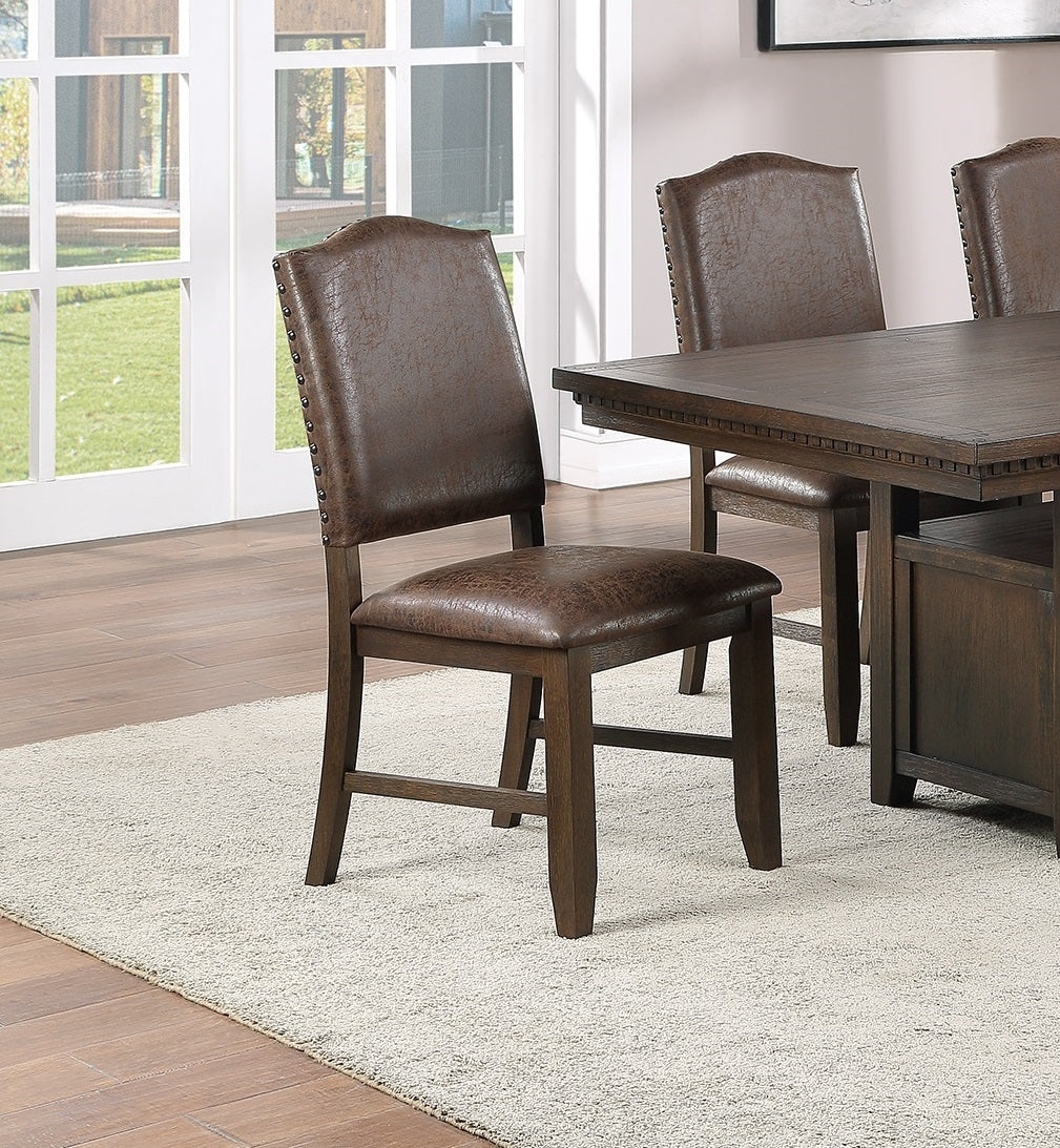 Set of 2 Classic Brown Faux Leather Dining Chairs with Rustic Espresso Finish & Foam Cushion - Rubber Wood Frame - Perfect for Kitchen, Dining Room or Home Office Seating