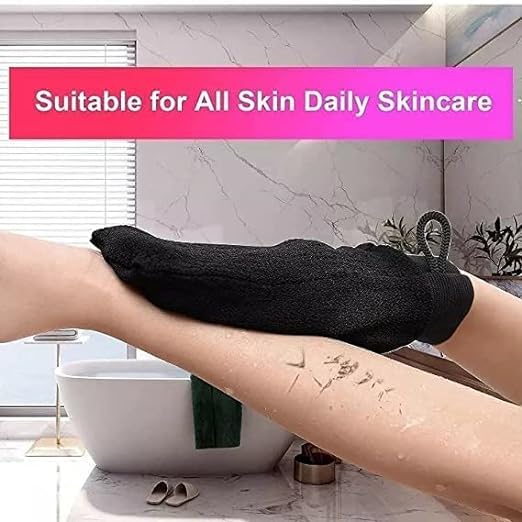 Exfoliating Bath Gloves for Dead Skin Removal - Body Scrub Mitt for Smooth & Bright Skin (Black) | Perfect for Shower, Spa & Home Skincare Routine