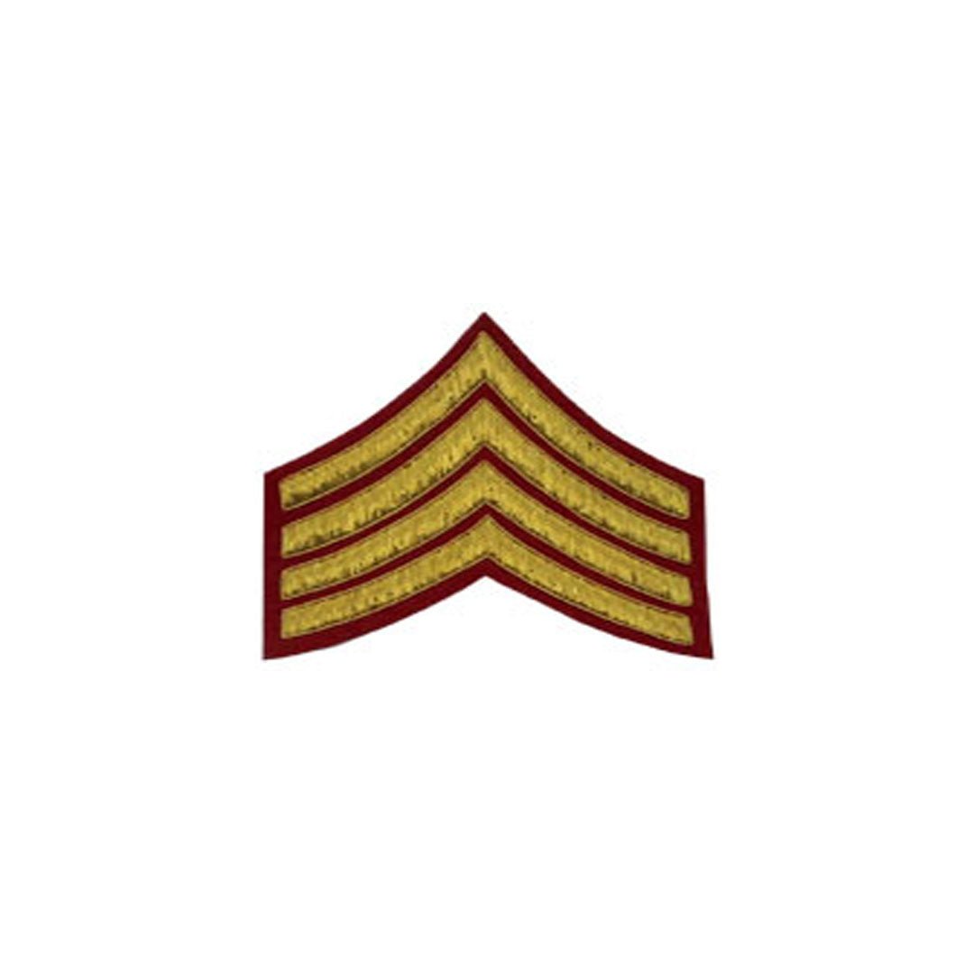4 Stripe Chevrons Badge Gold Bullion Embroidered Patch - Red Military Style Insignia for Uniforms, Jackets & Caps | Perfect for Army Cosplay, Veterans Events & Collectors