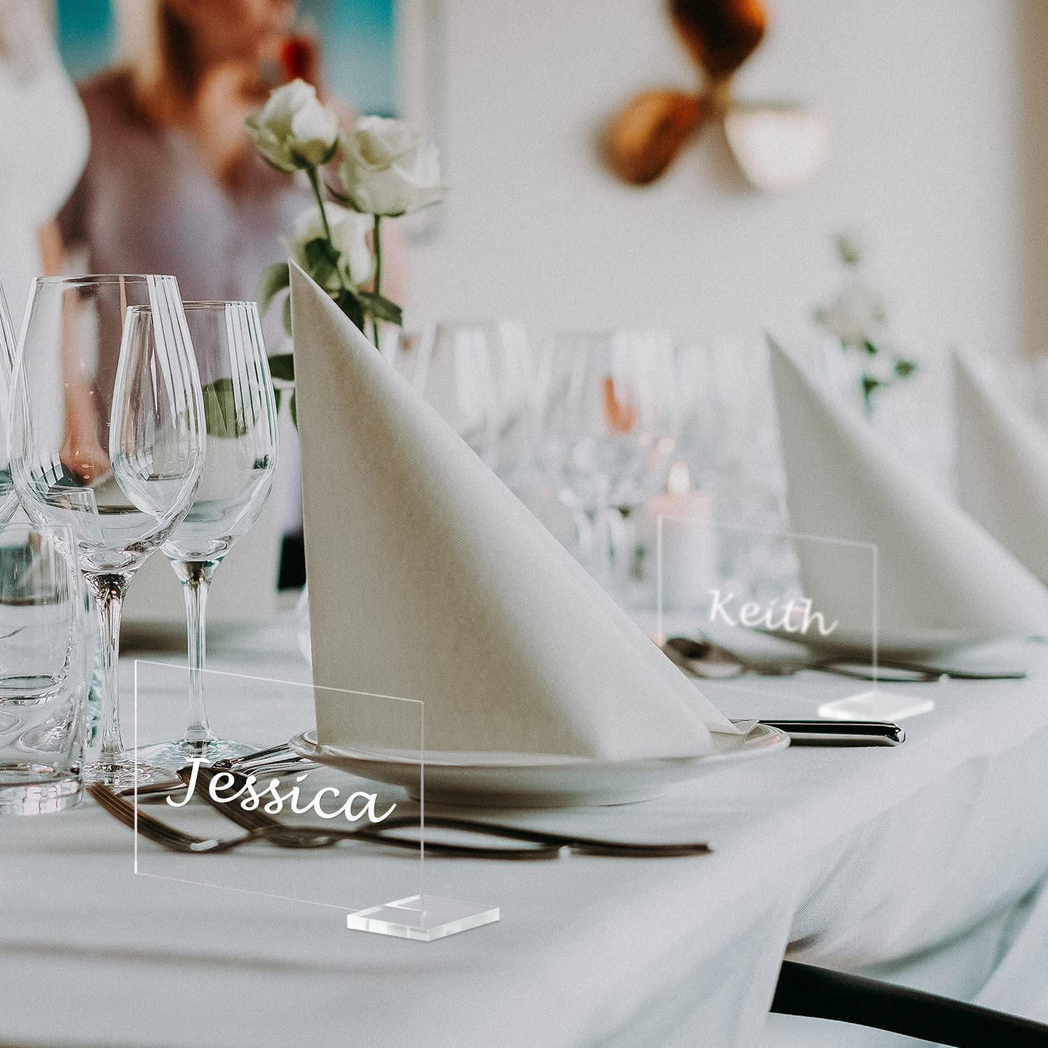 50 Clear Acrylic Place Cards with Holders - DIY Blank Rectangle Name Cards for Weddings, Parties & Events - Perfect for Table Settings, Escort Cards & Guest Seating Arrangements