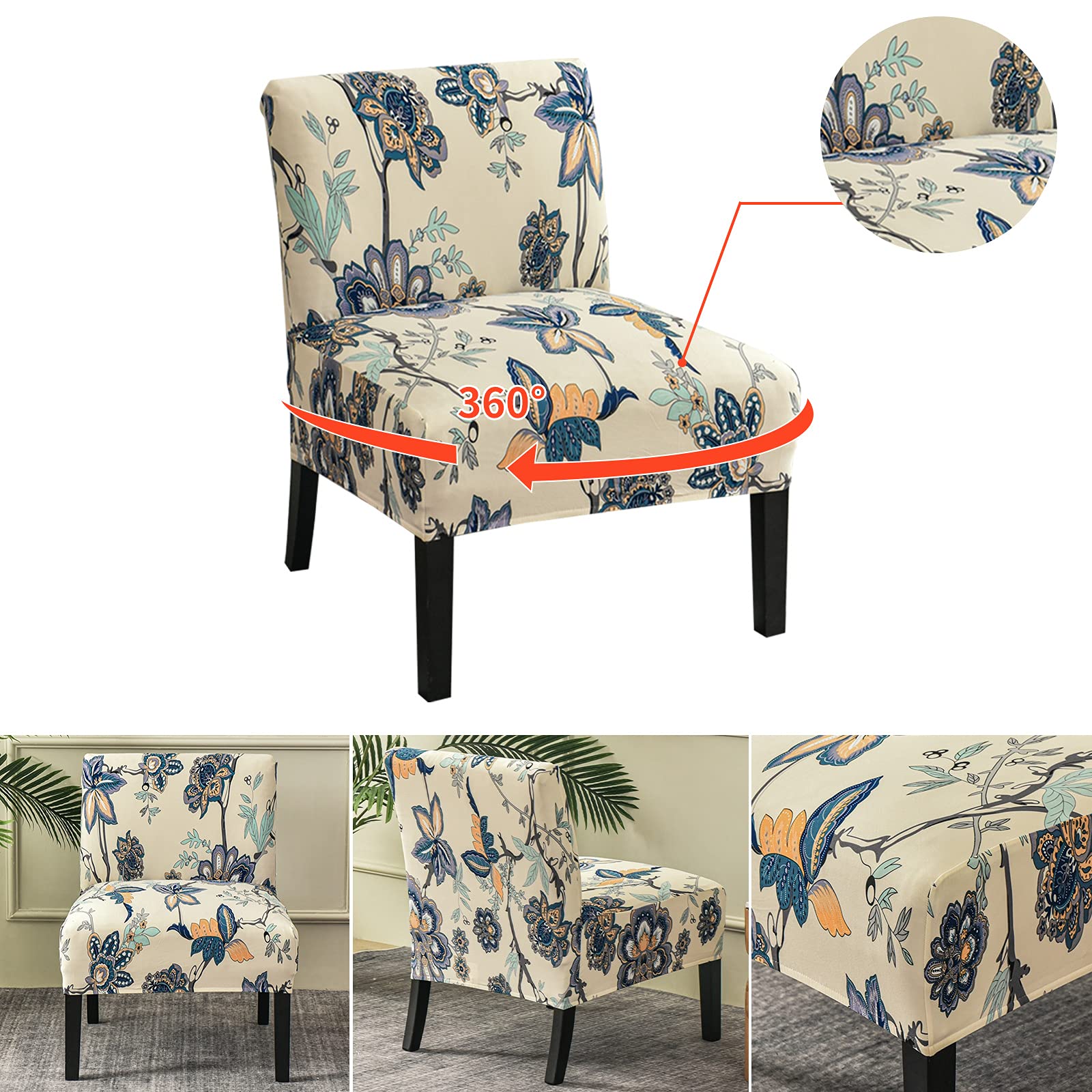 Eco-Friendly Removable Washable Armless Chair Slipcover - Printed Accent Furniture Protector Cover for Living Room, Dining Room & Hotel Use - Perfect for Home Decor and Guest Seating