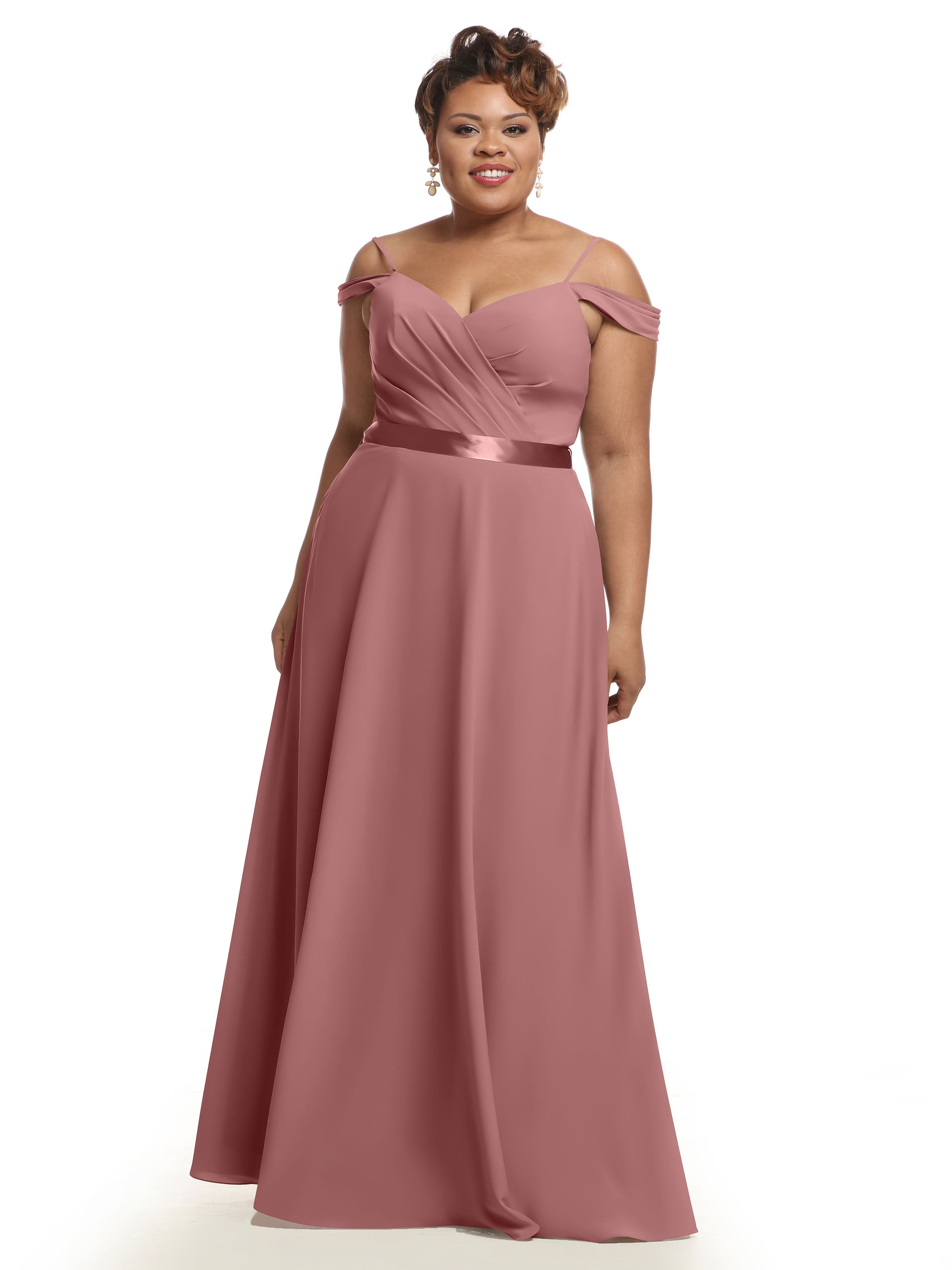 Elegant Off Shoulder Chiffon Bridesmaid Dress with Sash - Flowy A-Line Design for Weddings, Parties & Special Occasions