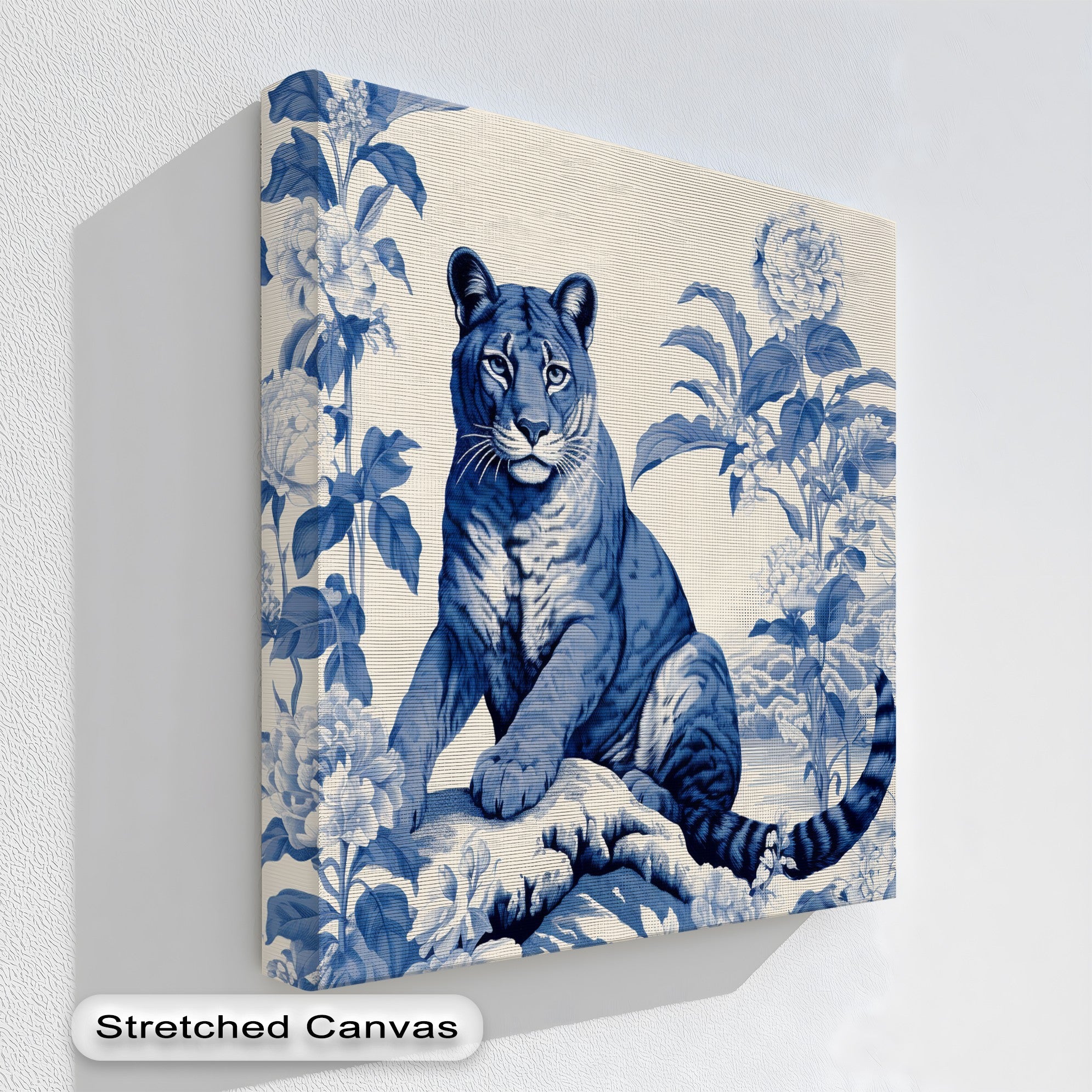 Blue Tiger Among Blossoms Botanical Jungle Canvas Print - Stunning Nature Wall Art for Living Room, Bedroom & Office Decor