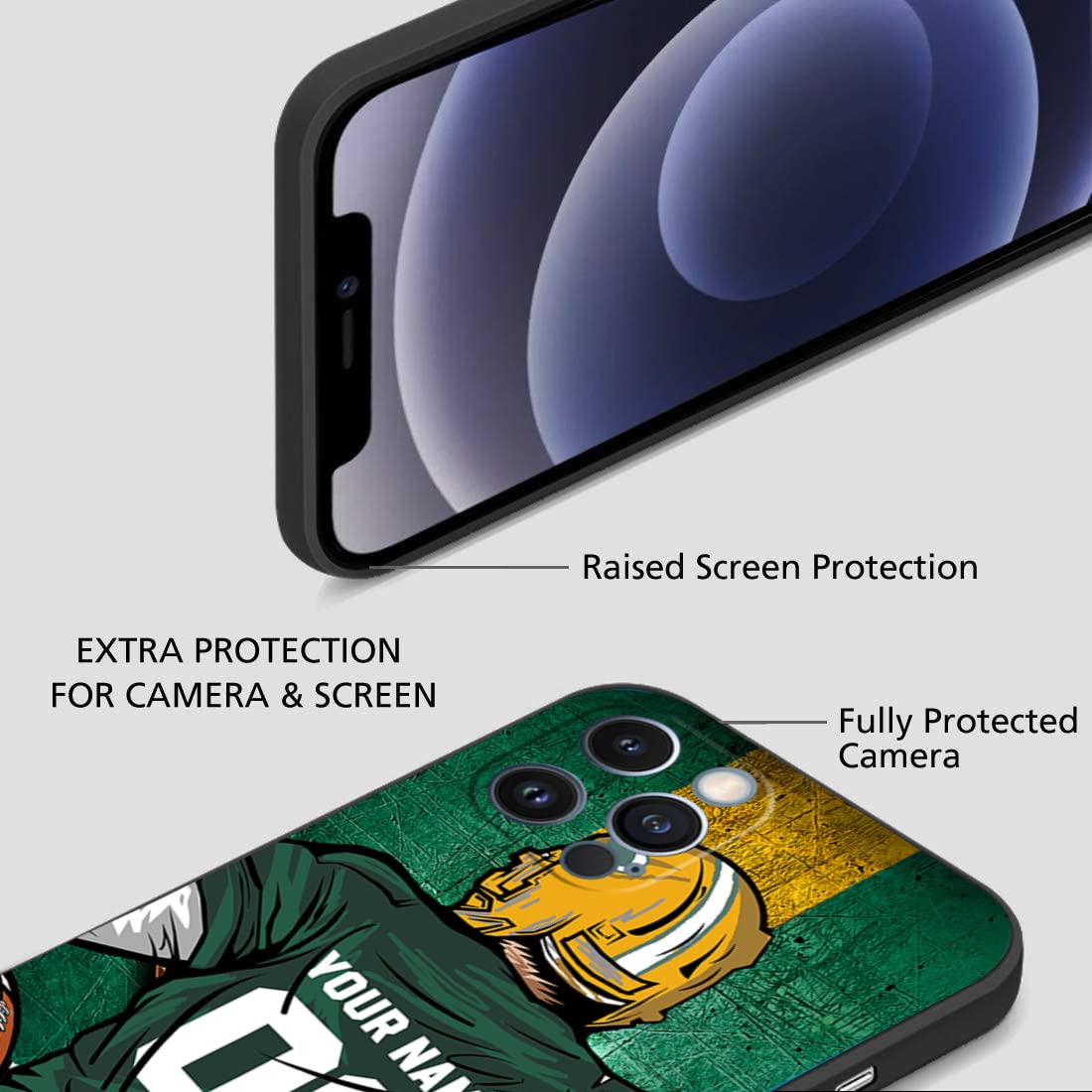 Custom Football Team Name & Number Silicone Case for iPhone 16/15/14/13/12/11 Pro Max/Mini/XR/XS/X/8/7 Plus/SE/6s/6 - Personalized NFL Style Soft Rubber Phone Cover (Black) - Perfect for Game Days, Team Pride & Fan Gifts