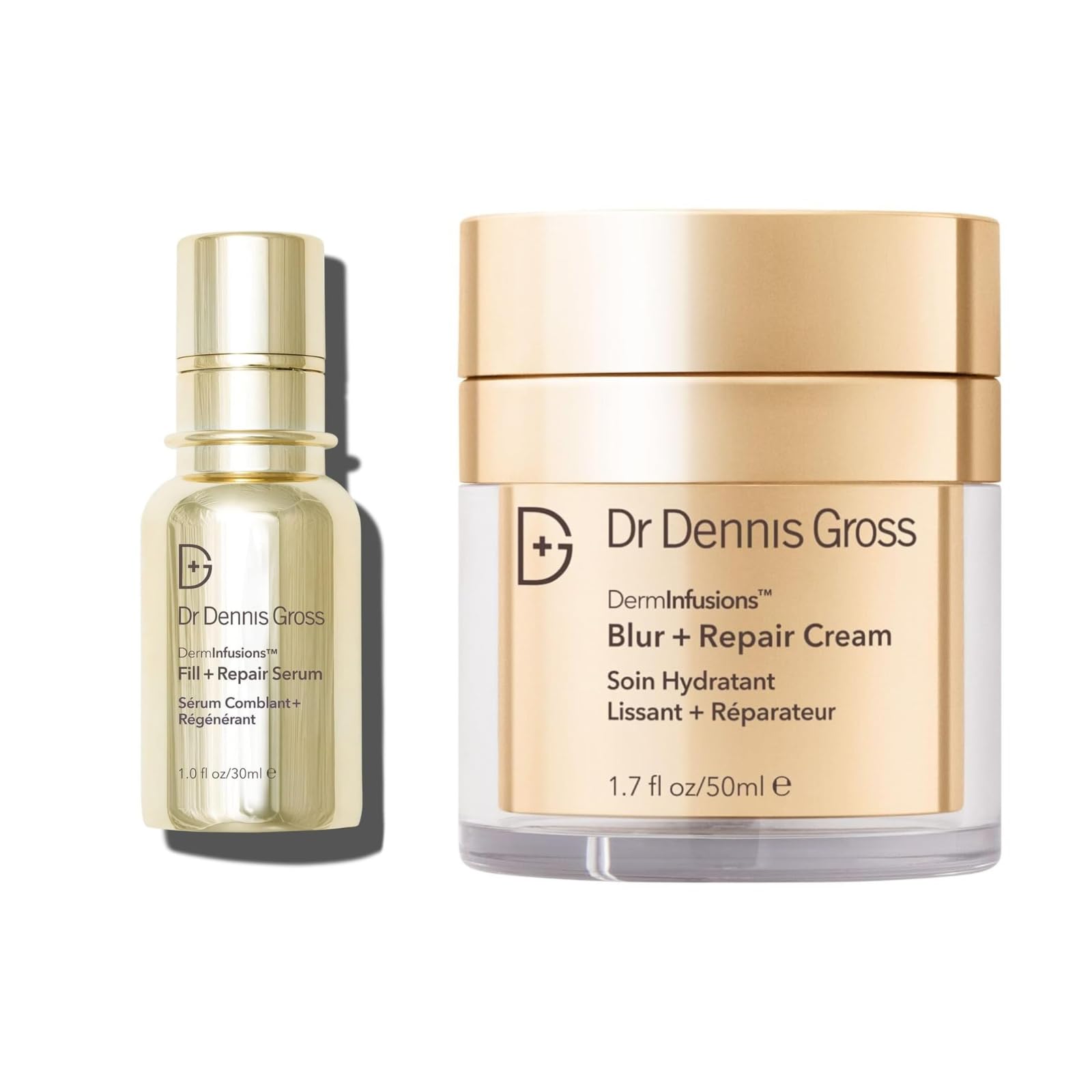 Dr Dennis Gross DermInfusions Fill + Repair Serum & Blur + Repair Cream - Anti-Aging Skincare Set for Wrinkles & Fine Lines - Perfect for Night Routine & Daily Moisturizing