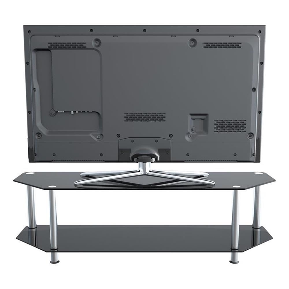 AVF Modern Steel and Glass TV Stand for 65 Inch Flat Screen TVs - Black Chrome Finish - Perfect for Living Room, Bedroom, or Home Theater Setup