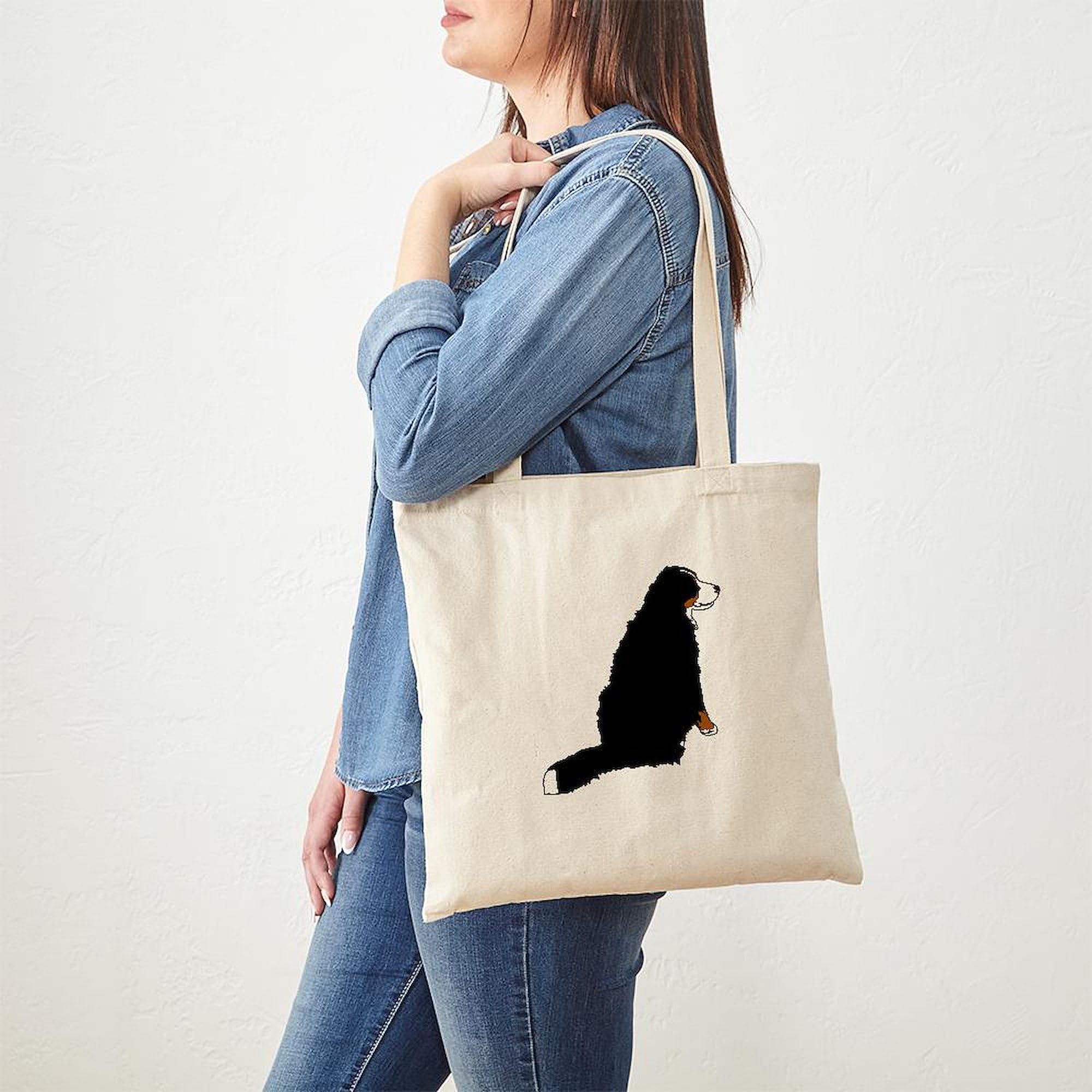 Bernese Mountain Dog Tote Bag - Natural Canvas Reusable Shopping Bag for Groceries, Beach & Daily Use | Cute Dog Lover Gift