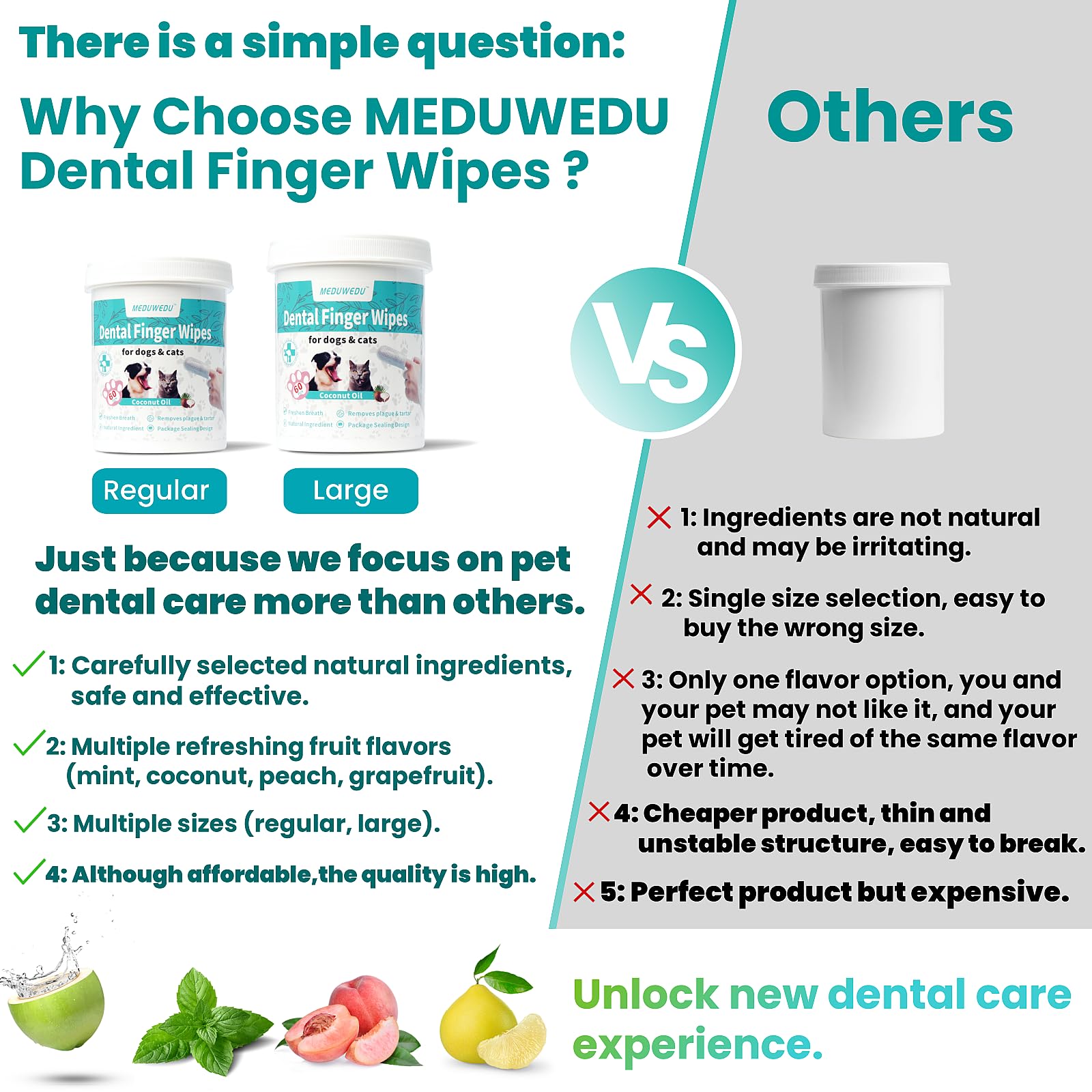 60 Count Dental Care Finger Wipes for Dogs & Cats - Coconut Scented Teeth Cleaning Wipes to Reduce Plaque & Freshen Breath | Perfect for Puppy, Kitten & Pet Oral Hygiene at Home or Travel