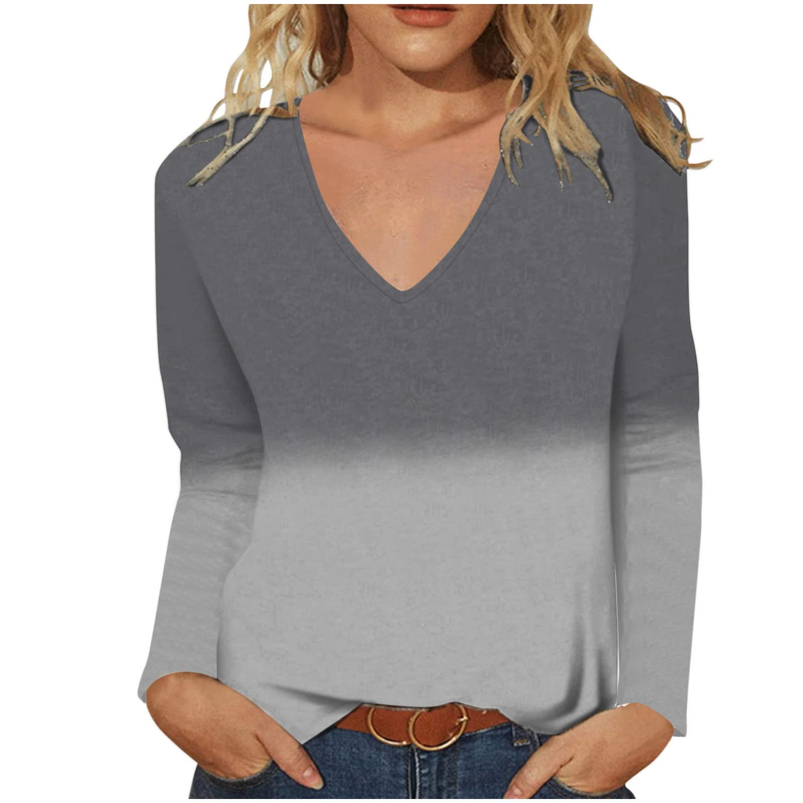 Women's Tie-Dye Long Sleeve Tops - Color Block Casual Shirts with V-Neck & Henley Design | Loose Fit Pullover for Everyday Wear, Weekend Outings & Boho Fashion
