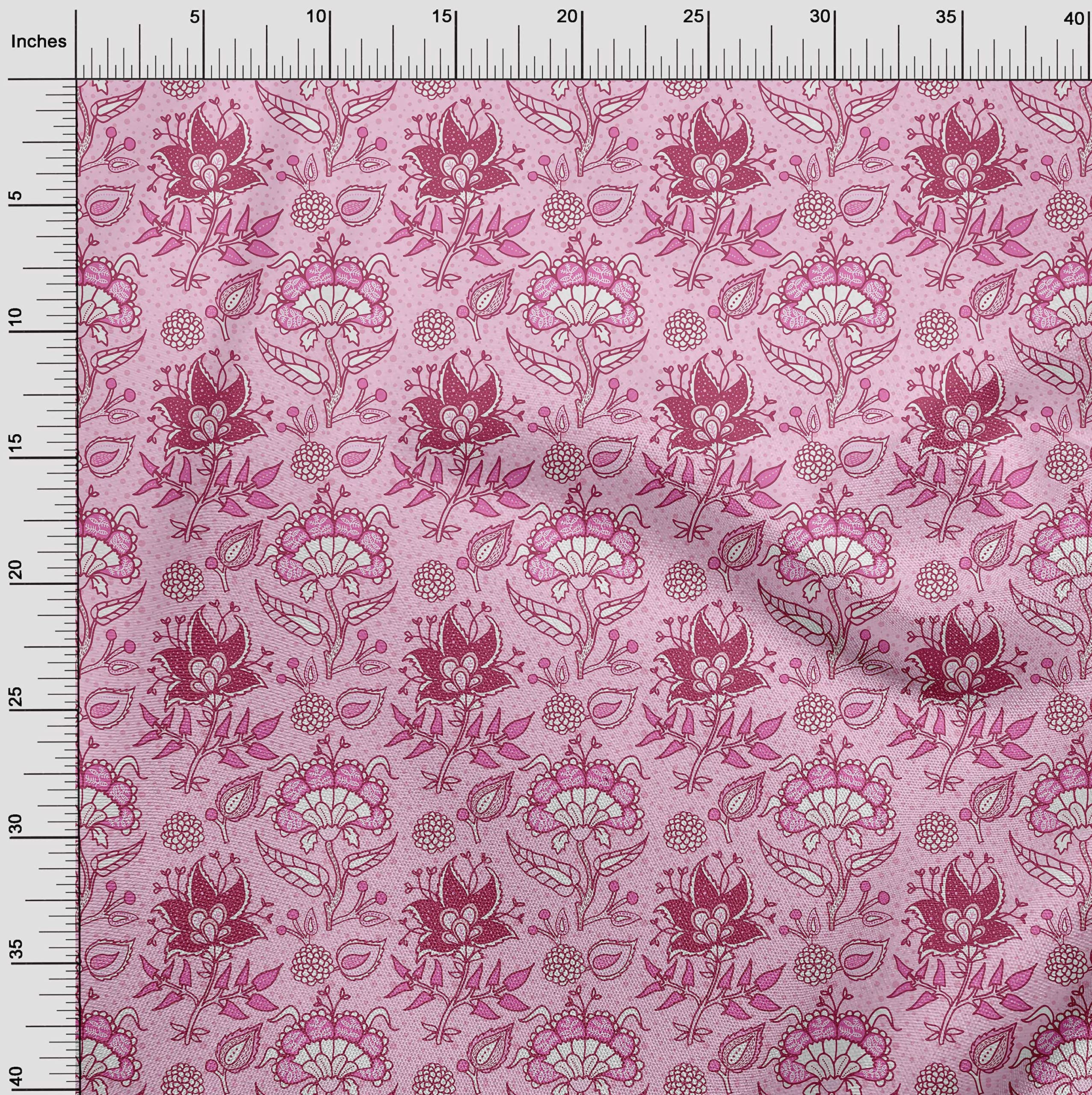 oneOone Cotton Jersey Light Pink Jacobean Floral Print Fabric by The Yard - 58 Inch Wide Soft Dress Material for DIY Clothing, Home Decor & Craft Projects