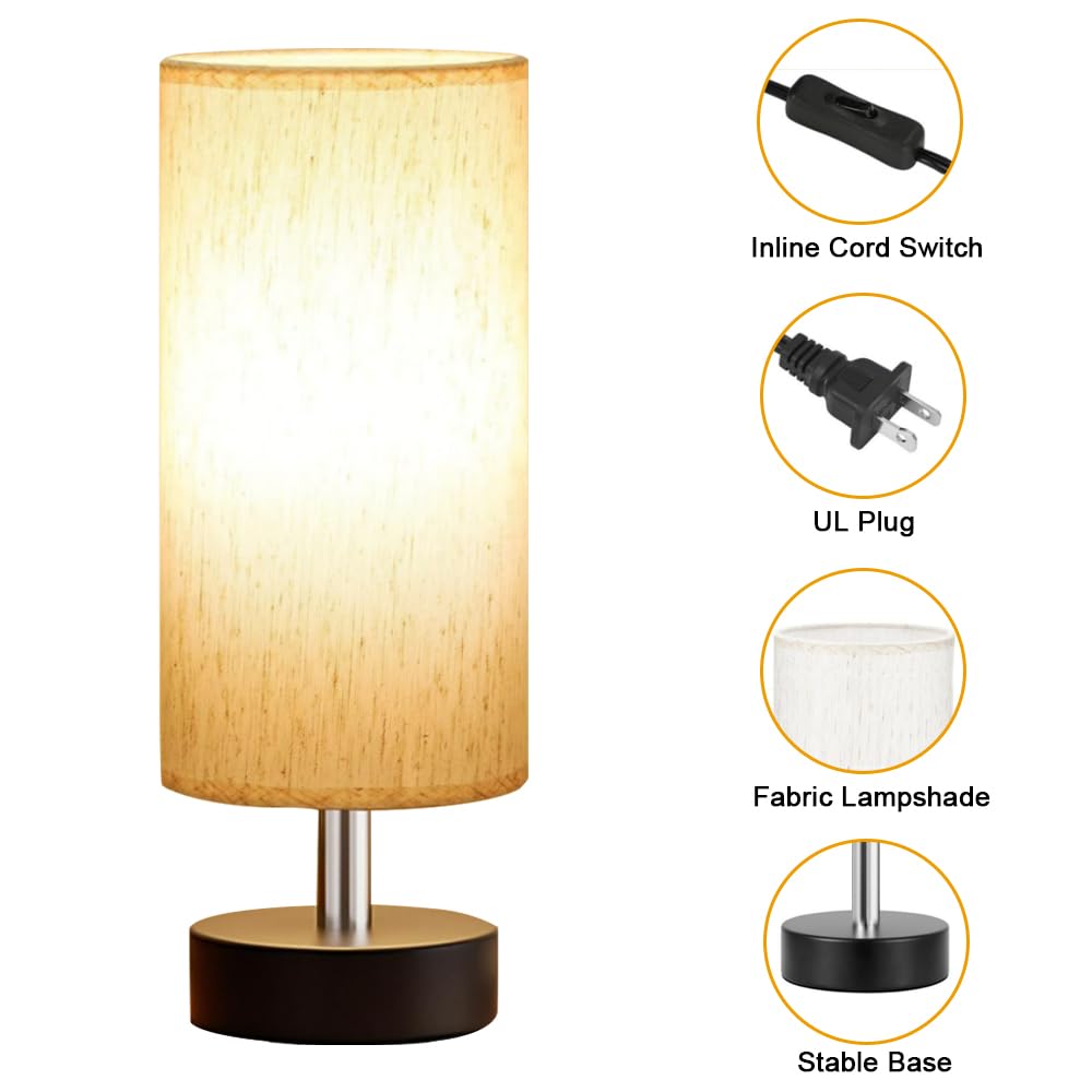 ICDLTJ Modern Fabric Shade Table Lamp - Bedside Nightstand Lamp with Wire Switch, Adjustable Desk Reading Light for Bedroom, Living Room, Kids Room, Office, and Dorm Decor