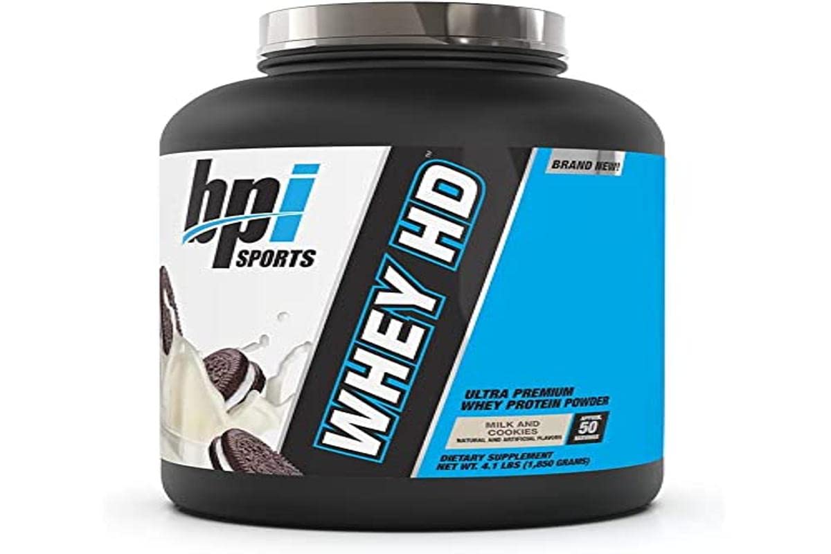 BPI Sports Whey HD Ultra Premium Protein Powder - Milk and Cookies Flavor, 4.1 lbs (1.86 kg) | High-Quality Whey Protein for Muscle Recovery & Growth | Ideal for Post-Workout, Weight Training & Healthy Lifestyle