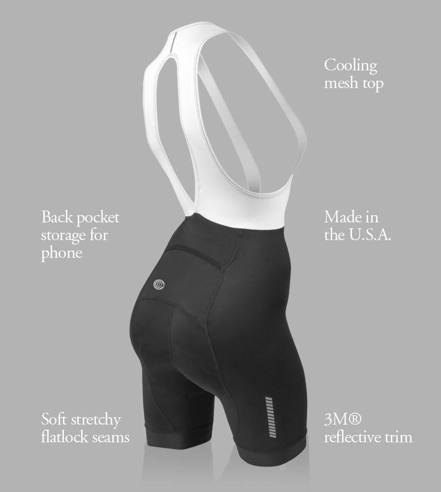 Women's Padded Cycling Bib Shorts - Long Distance Comfort, Breathable & USA Made - Perfect for Road Biking, Spinning & Indoor Cycling Workouts