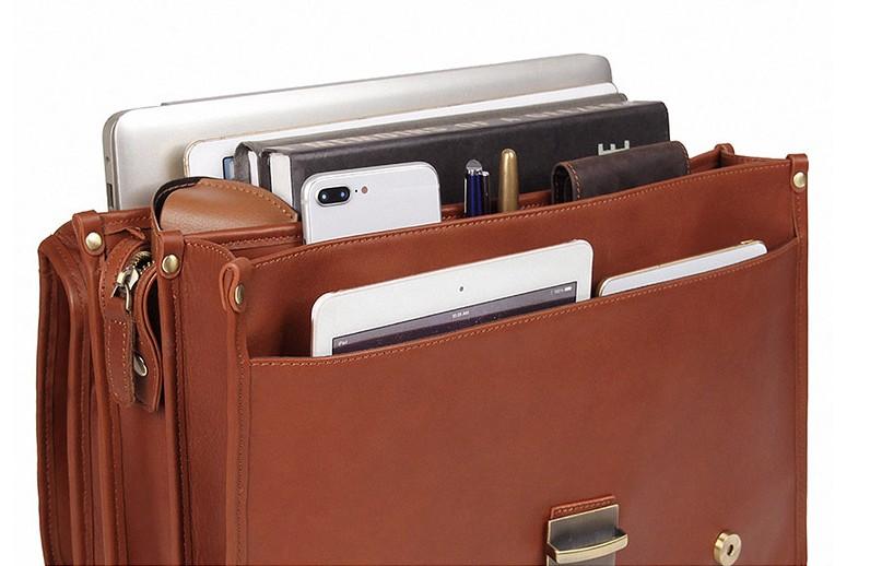Premium Large Leather Laptop Briefcase for Business & Travel - Durable 17 Inch Laptop Bag with USB Charging Port, Perfect for Office, Commuting & Airplane Carry-On