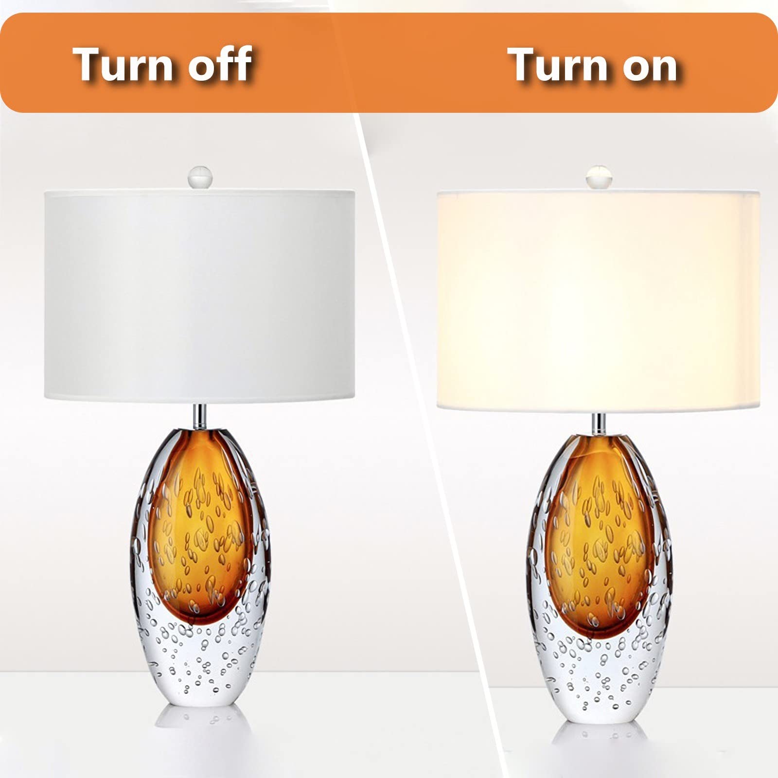 Modern Glass Table Lamp with Bubble Design - White Fabric Lampshade & Glass Base - Perfect for Bedroom Nightstand, Living Room, Home Office & House Decor - Small Creative Decorative Lighting for Cozy Ambience