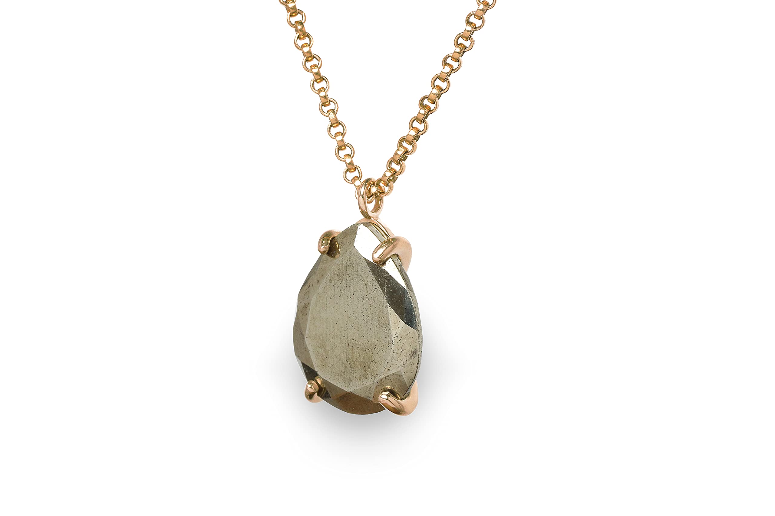 Handmade Anemone Pear Custom Pyrite Necklace - Artisan Teardrop Pendant Jewelry for Women | Unique Gemstone Fashion Necklace Gift for Birthday, Anniversary & Special Occasions