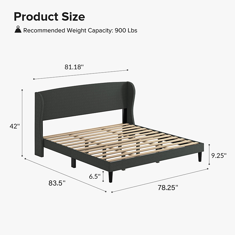 Baotist Upholstered Wingback Platform Bed Frame - Queen Size Modern Bedroom Furniture for Master Bedroom, Guest Room & Apartment