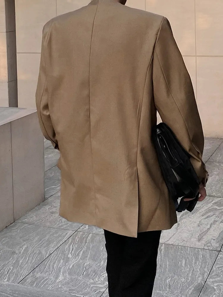Stylish Asymmetrical Korean Blazers for Women - Round Neck Long Sleeve Casual Loose Fit Solid Color Jacket | Office Wear, Date Night Outfits & Spring Fashion