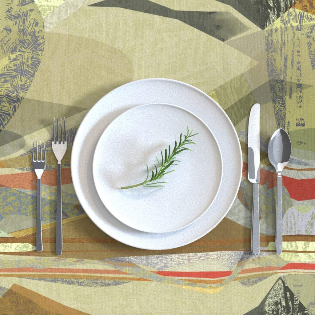 Premium Spoonflower Cotton Sateen Tablecloth 70x108 Inches - Abstract Earth Tone Landscape Design in Beige, Tan, Red, Brown & Gray | Geometric Mountain & Chocolate Rock Candy Print | Custom Dining Table Linens for Weddings, Dinner Parties & Home Decor