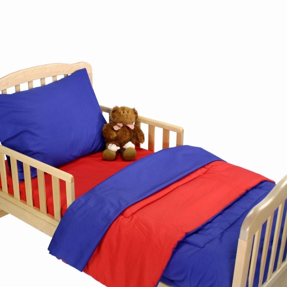 American Baby Company 100% Organic Cotton Percale 4-Piece Toddler Bedding Set - Soft & Breathable Crib Sheets for Boys & Girls - Royal Blue - Perfect for Nursery, Daycare & Travel