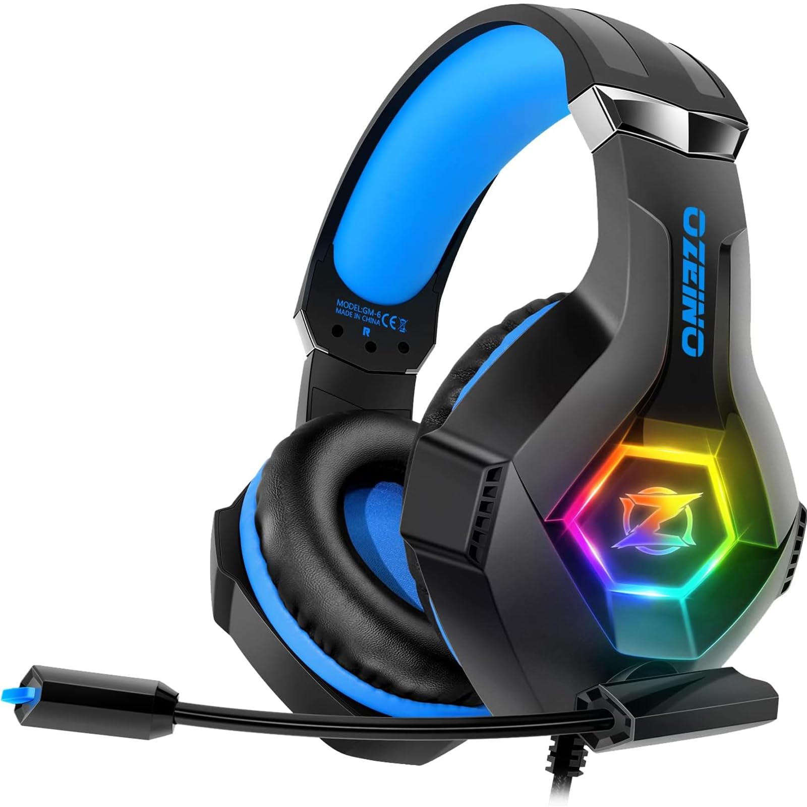 Ozeino Gaming Headset for PS4, PS5, PC - Wired Headphones with Noise Cancelling Mic, 3D Surround Sound & RGB Lights - Perfect for Gaming, Streaming & Online Chat