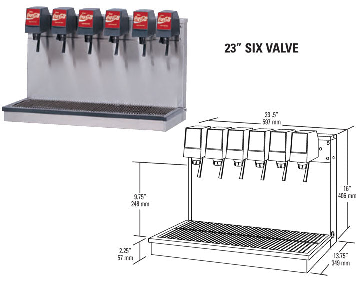 Lancer 23 Wide 6 Valve Post Mix Tower with Sanitary Levers - Free Shipping | Ideal for Commercial Soda Dispensers & Beverage Stations