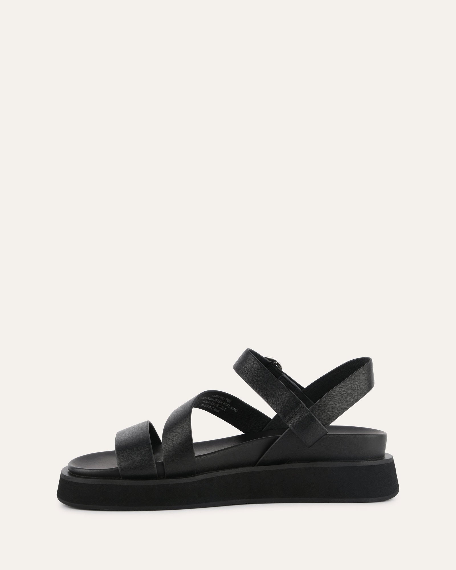 MARAIS Women's Black Leather Flat Sandals - Comfortable Casual Summer Shoes for Walking, Beach, and Travel