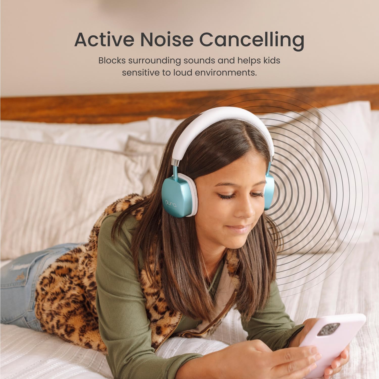 Puro Sound Labs PuroQuiet Plus Kids Bluetooth Headphones with Active Noise Cancelling - Volume Limited Safe Listening, Built-in Mic & Studio Sound - Lightweight On-Ear Design for School, Travel & Learning (Teal)