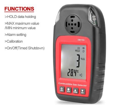 GM8100A Portable Combustible Gas Detector - High Accuracy Gas Concentration Tester for Methane, Propane & Butane - Ideal for Home Safety, Industrial Use & Leak Detection