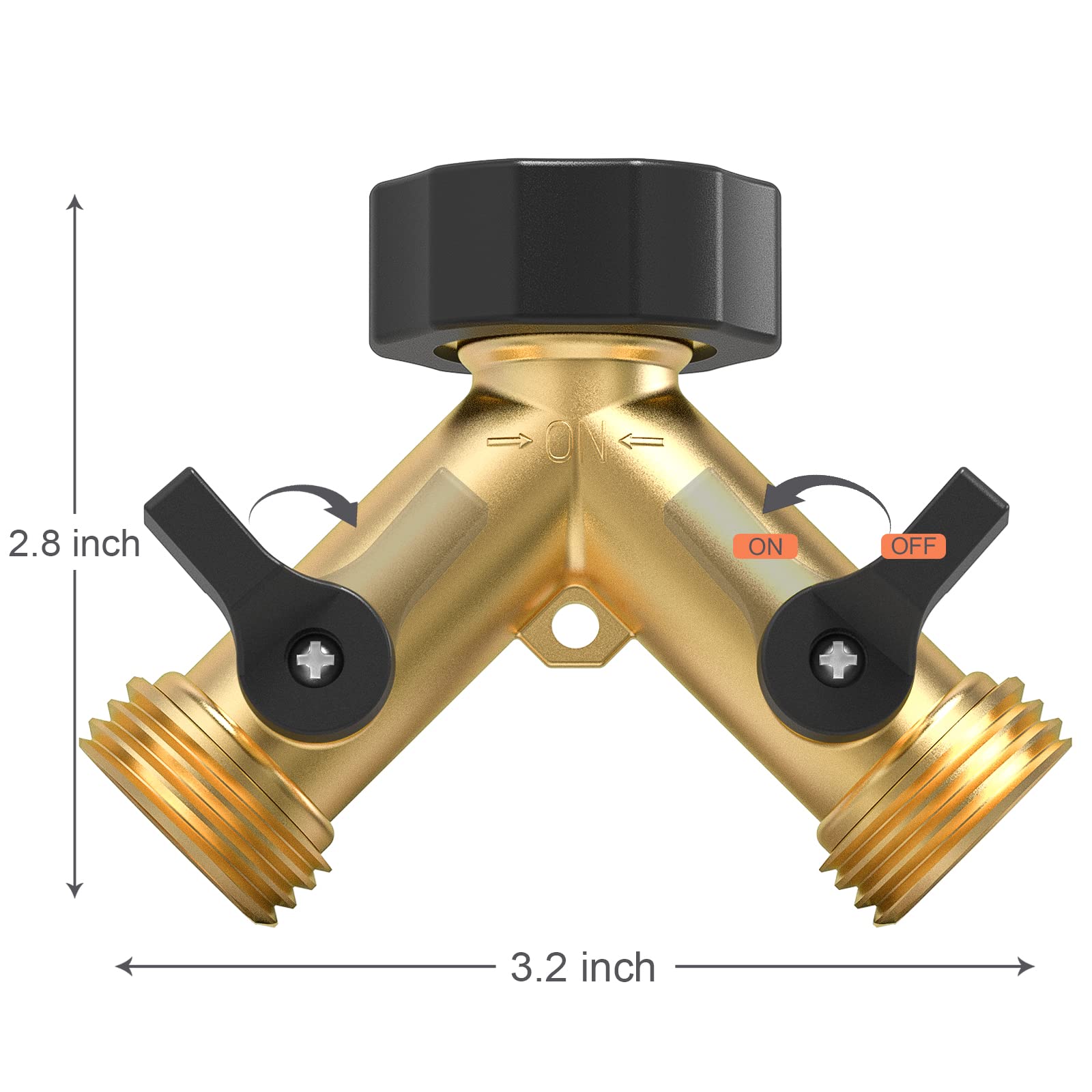 Twinkle Star 2-Way Heavy Duty Brass Garden Hose Splitter - Y Connector Adapter with 2 Extra Rubber Washers - Durable Hose Bib Spigot Connector for Lawn, Garden & Outdoor Watering Accessories