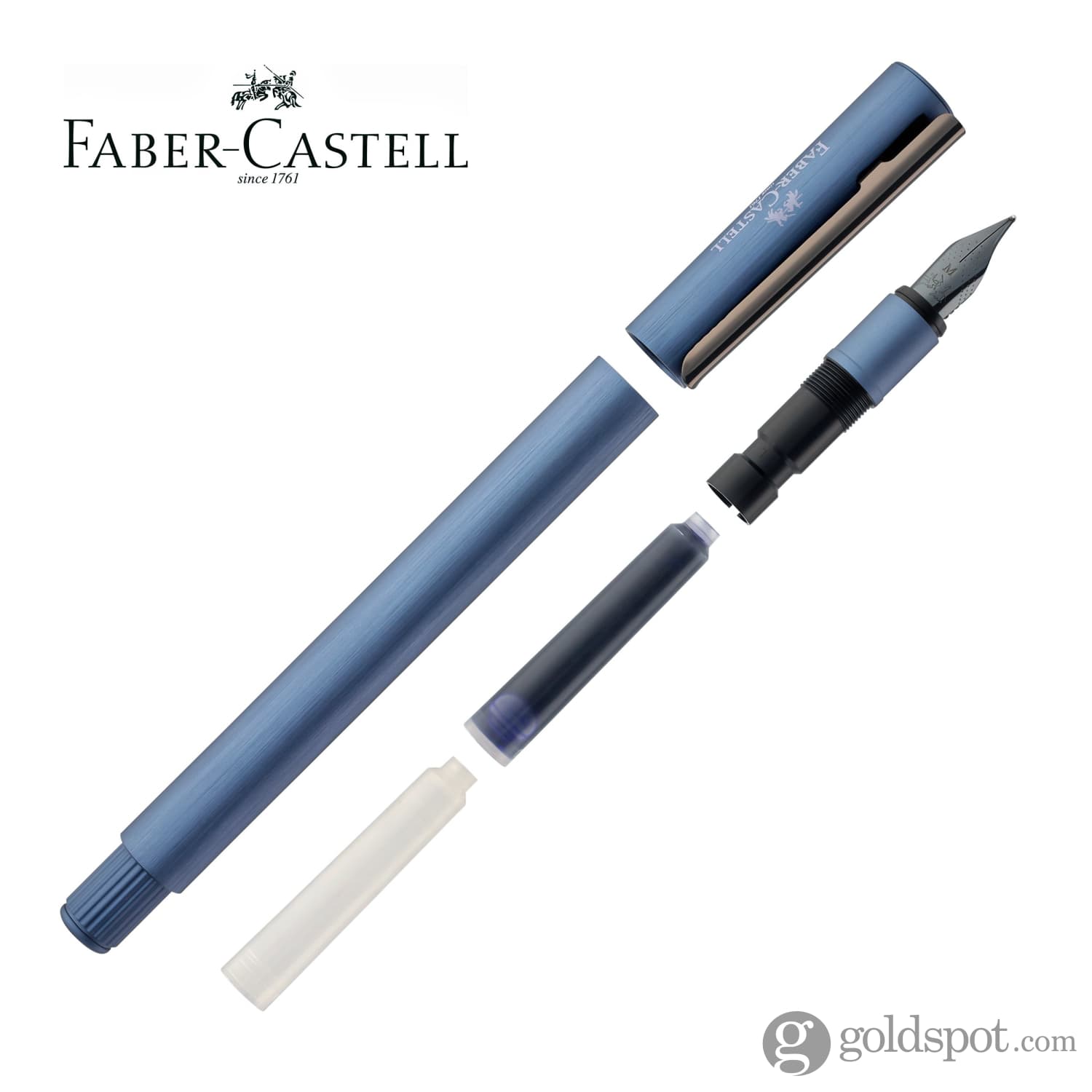Faber-Castell Design Neo Slim Aluminum Fountain Pen - Dark Blue Ink for Writing, Sketching & Calligraphy - Premium Office & Art Supplies