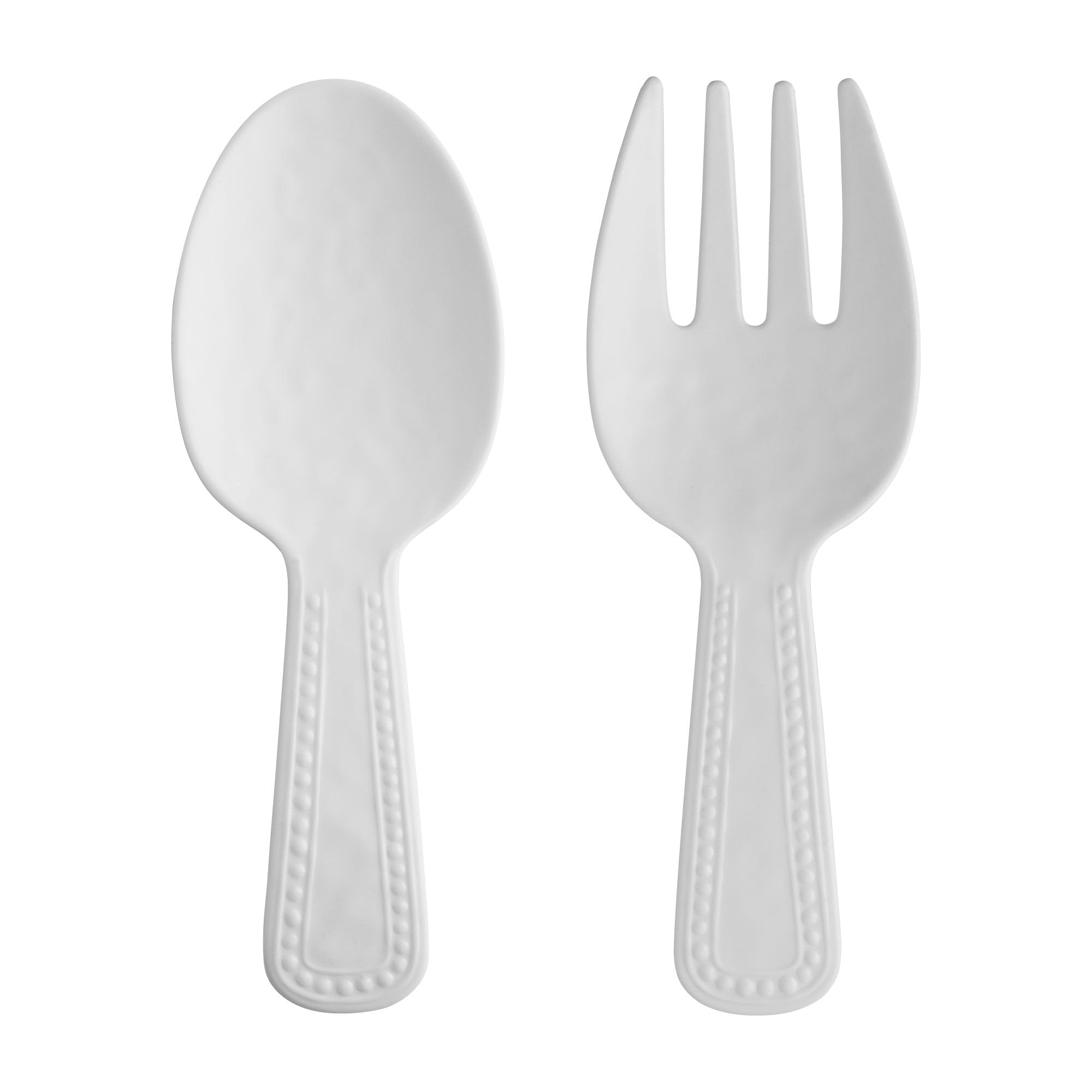 UPware Pebble Melamine Salad Servers Set - 10.75 Inch White Serving Utensils (Fork & Spoon) for Tossing Salad, Pasta, Fruit | Perfect for Dinner Parties, BBQs, Picnics & Buffet Serving