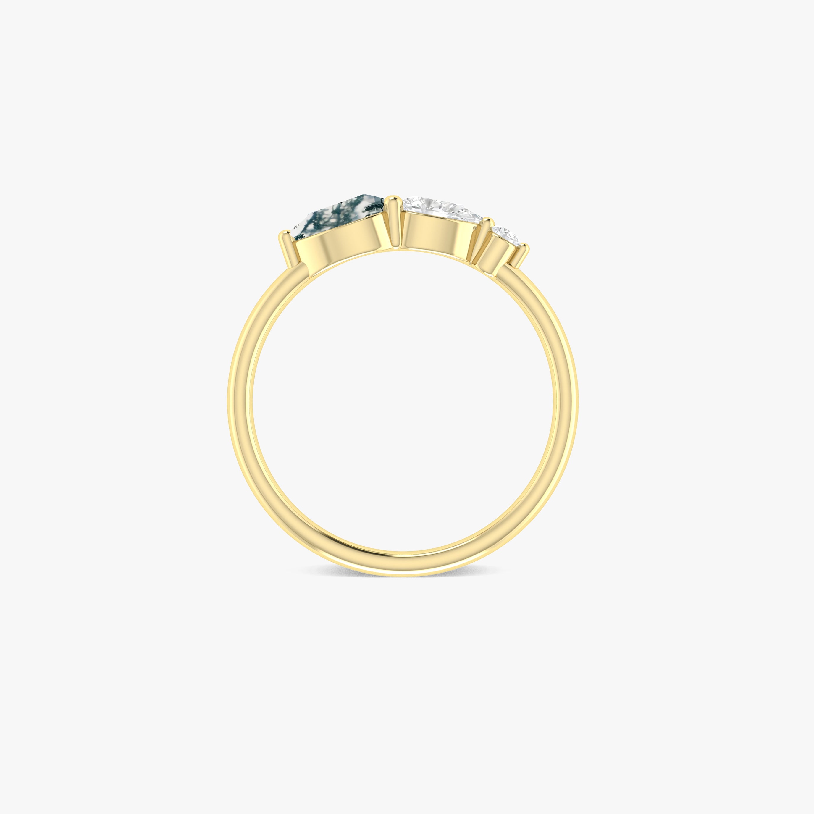 Genuine Moss Agate Pear Three Stone Ring - Elegant Nature-Inspired Jewelry for Women | Perfect for Weddings, Anniversaries & Special Occasions
