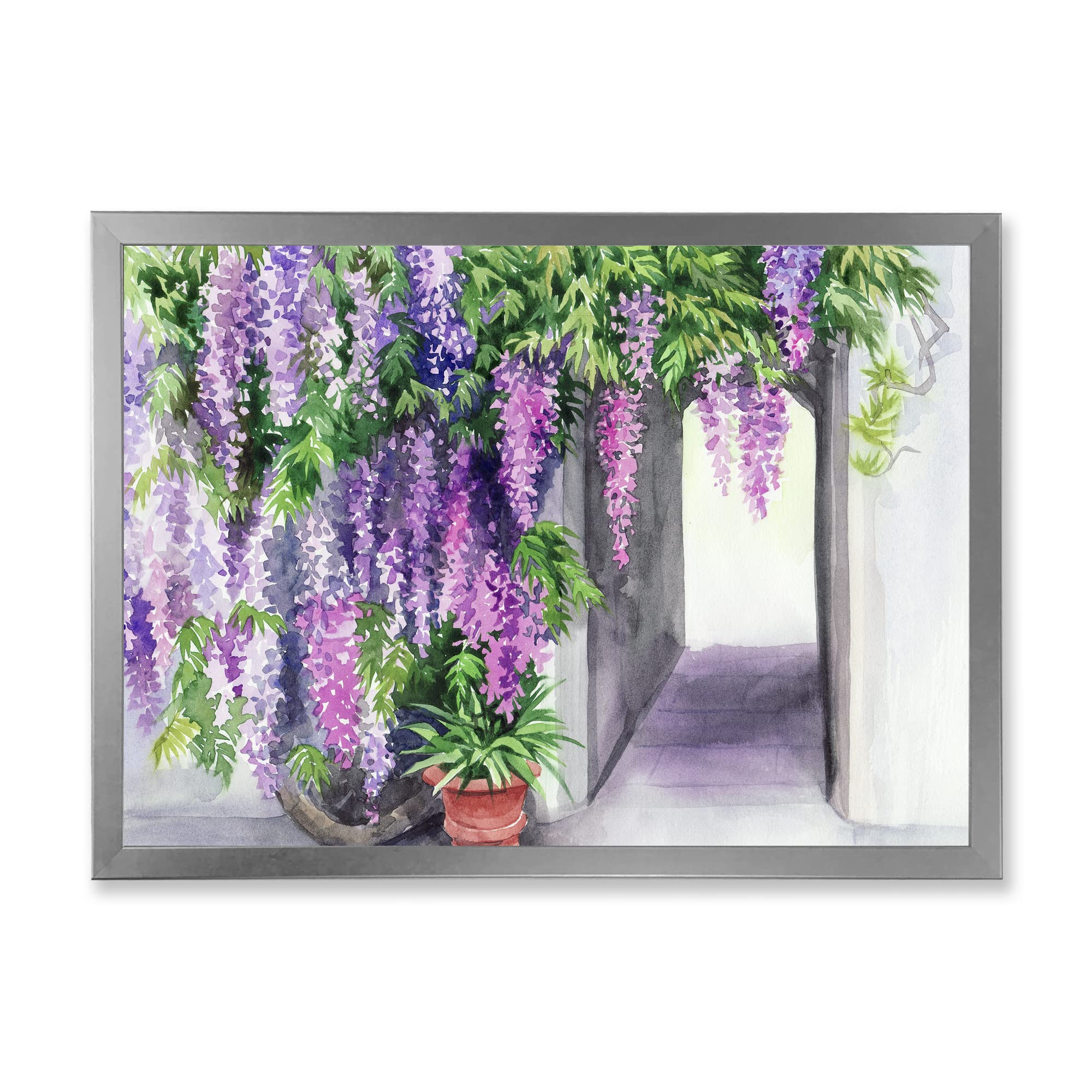 DesignQ Wisteria Blossom Traditional Framed Wall Art - Vintage Floral Canvas Painting for Living Room, Bedroom & Office Decor