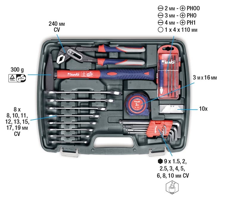 KWB 65-Piece Tool Box Set (370730) - Perfect for Home Repairs, DIY Projects & Professional Use