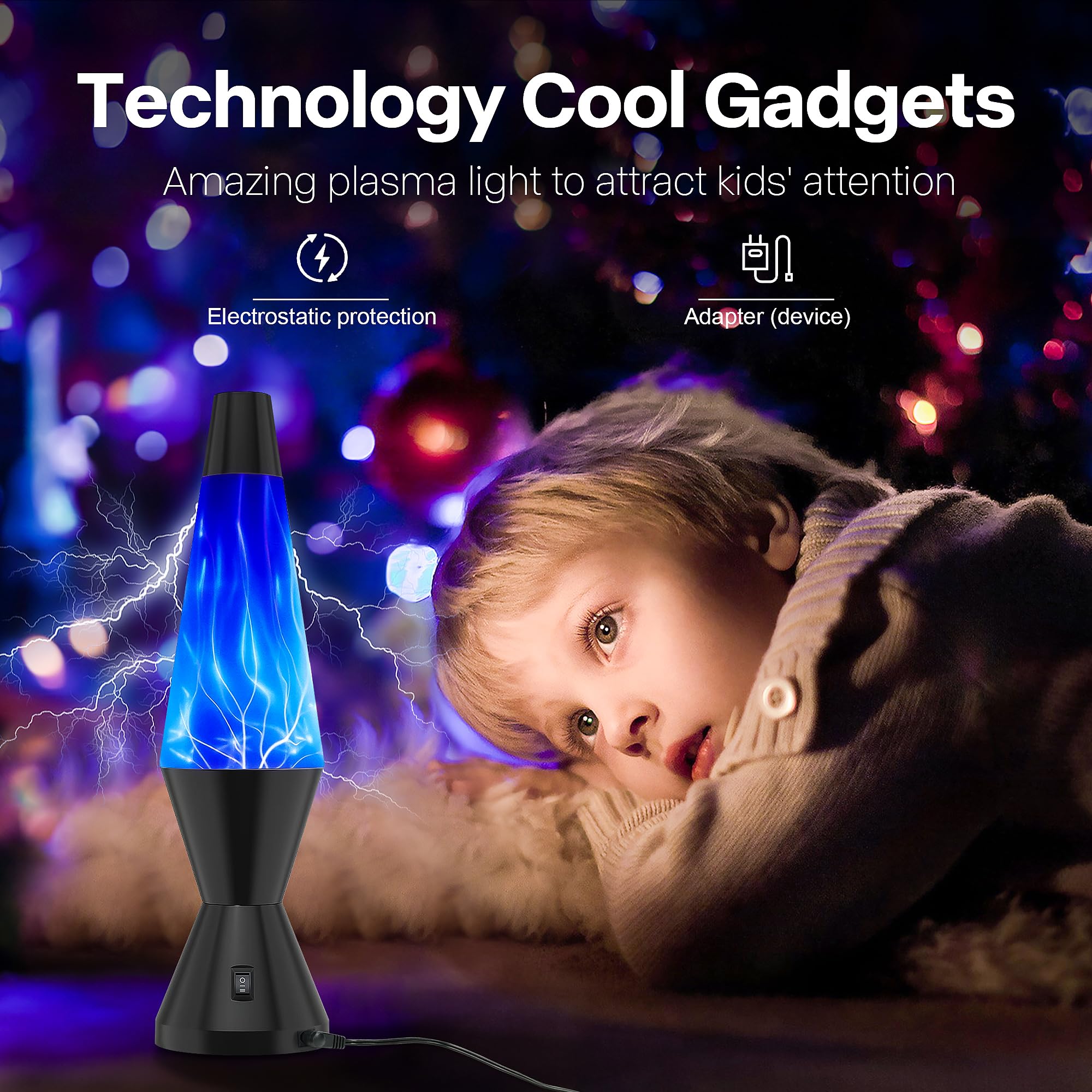 14-inch Plasma Ball Lamp - Touch & Sound Sensitive Lightning STEM Toy with AC Adapter | Science Discovery Gift for Kids & Adults | Perfect for Bedroom Night Light, Desk Decor & Science Education (Blue)