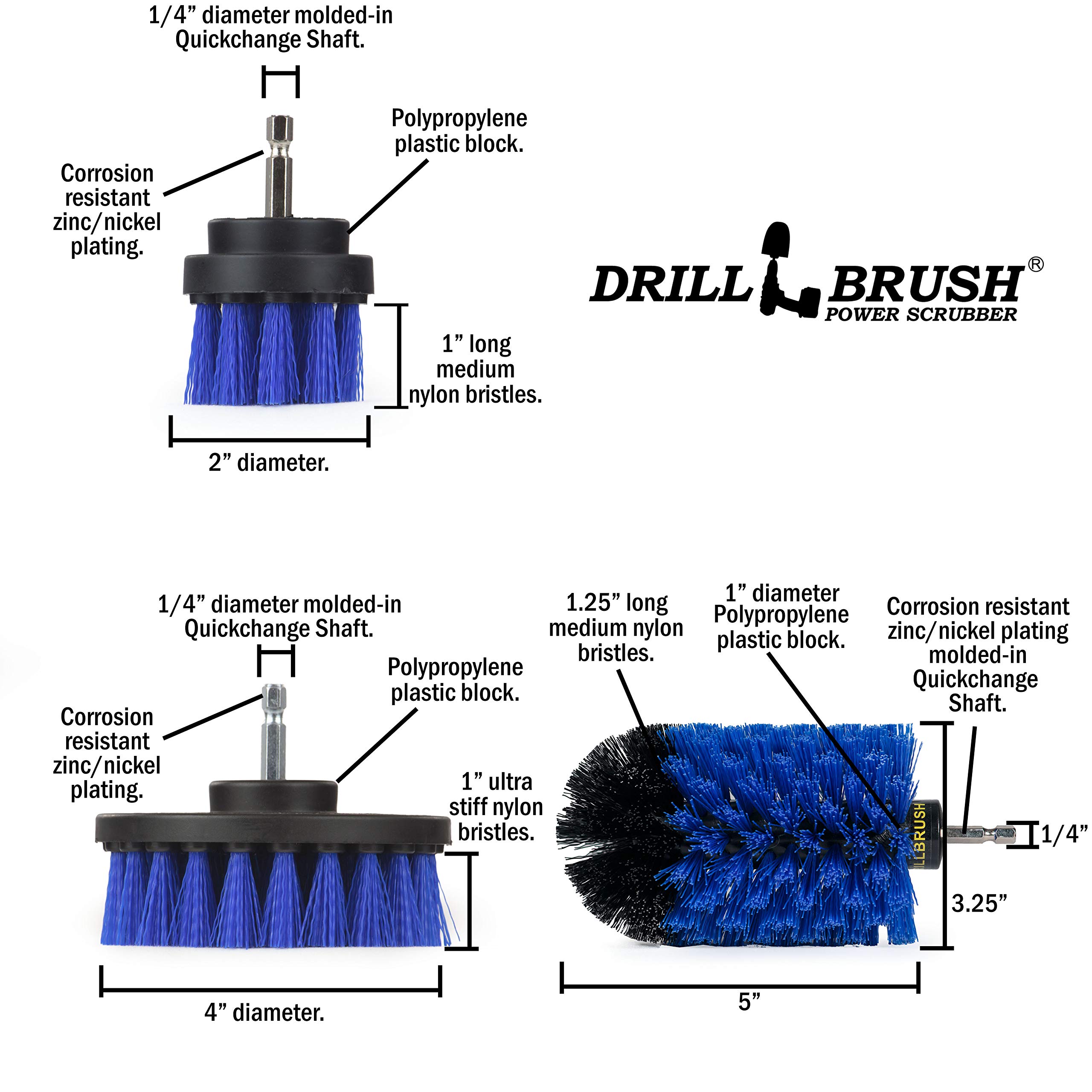 Blue Boat Brush Set - Medium Stiffness Pool & Car Cleaning Tools for Boats, Pools, Aquariums
