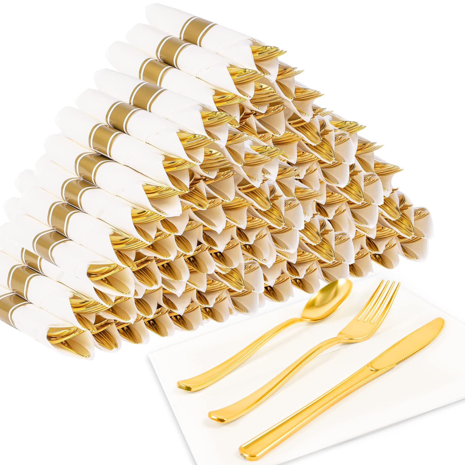 60-Piece Premium Gold & Silver Plastic Cutlery Set - Heavy Duty Disposable Utensils (60 Forks, 60 Knives, 60 Spoons) with 60 Napkins - Elegant Dinnerware for Wedding, Party, Catering & Outdoor Events