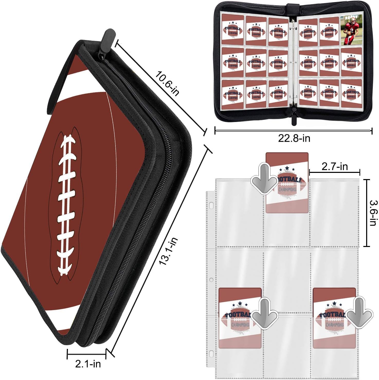Pokonboy 9-Pocket Football Card Binder - Premium Trading Card Holder with Protective Sleeves, Holds 900+ Sports Cards - Perfect for Football, Baseball & Trading Card Collectors | Ideal for Organizing, Storing & Displaying Your Valuable Card Collection