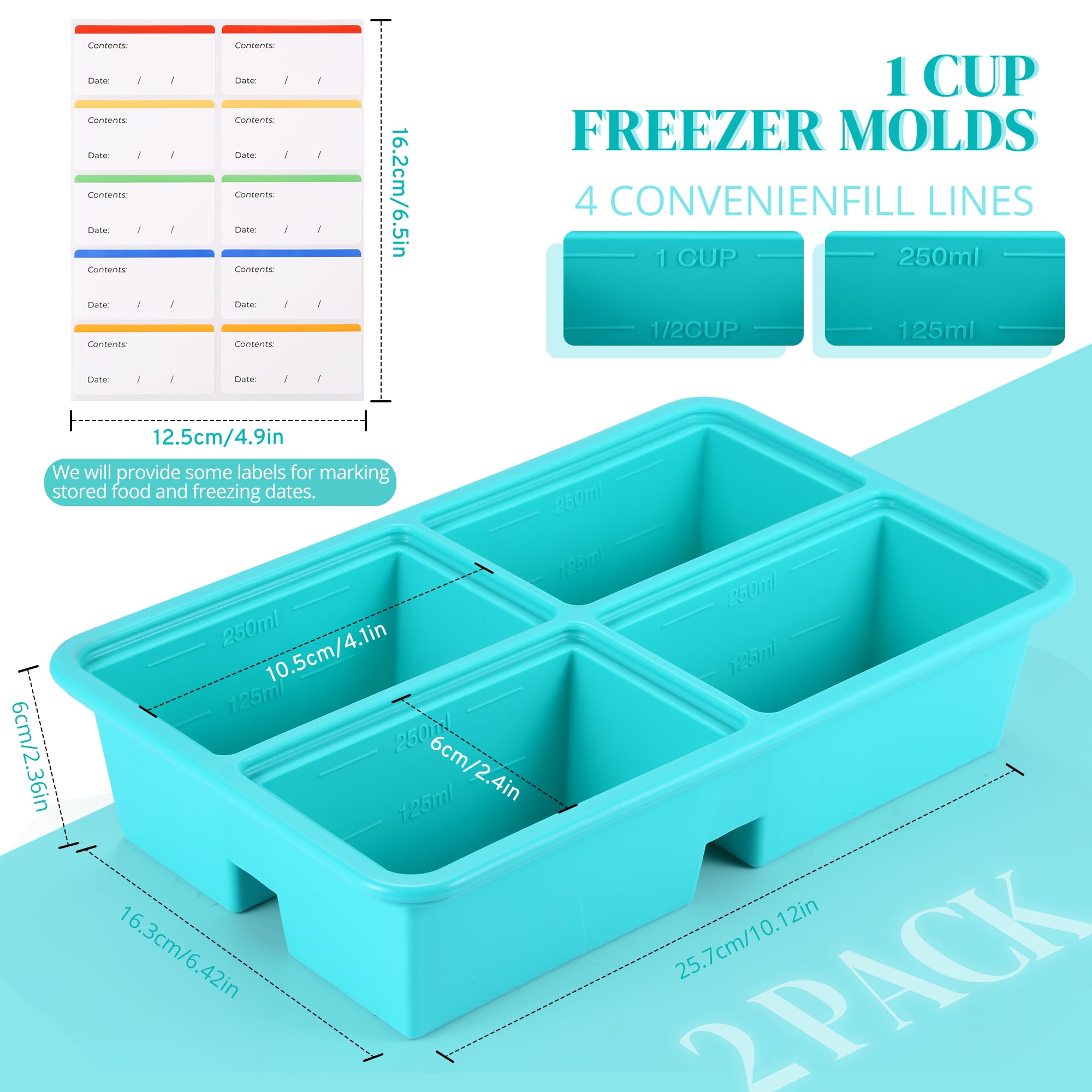 Silicone Freezer Trays with Lid - 1 Cup BPA-Free Soup Freezer Molds for Soup, Sauce, Broth & Leftovers - Reusable Silicone Ice Cube Trays (2 Pack) - Perfect for Meal Prep, Baby Food Storage & Kitchen Organization
