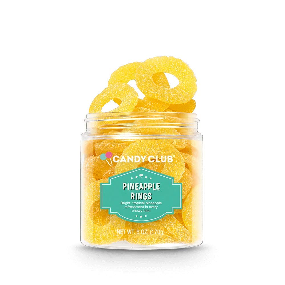 **Candy Club Gourmet Gummy Yellow Pineapple Rings – Gluten-Free, Sweet & Chewy Fruit Snacks – Perfect for Gifts, Parties, Candy Buffets & Movie Nights – 6oz Jar**