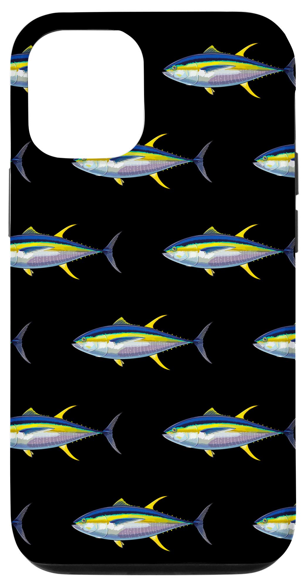 Premium iPhone 12/12 Pro Case - Black Yellowfin Tuna Pattern Saltwater Fish Design | Shockproof Protective Cover for Outdoor, Beach & Fishing Enthusiasts