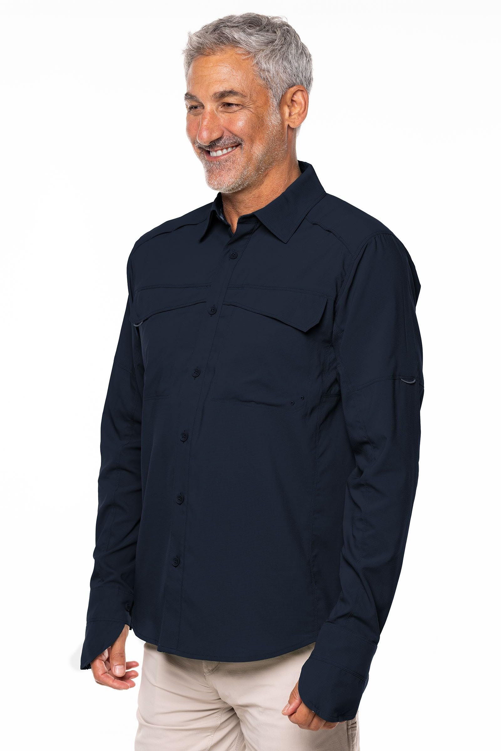 Coolibar UPF 50+ Men's Nassau Fishing Shirt - Sun Protective Long Sleeve Shirt for Outdoor Activities, Fishing, Hiking & Beach Wear