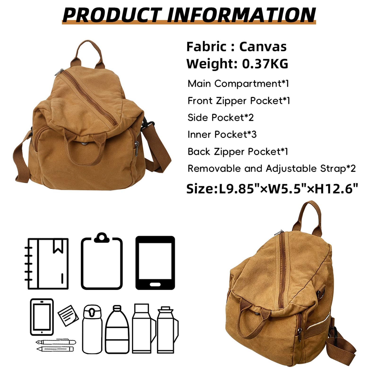 Stylish Small Canvas Backpack for Women & Men - Cute Casual Daypack, Fashion Satchel Purse for Daily Use, Work, School & Travel (Brown) | Perfect for Commuting, Shopping & Outdoor Activities