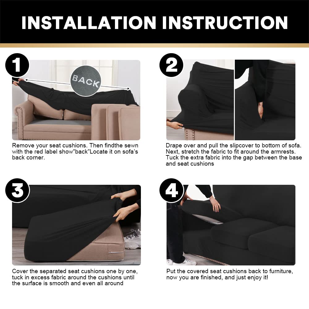 PrinceDeco 2-Piece Stretchable Slipcovers for Living Room Armchairs - Soft Furniture Protector with Elastic Bottom for Pets & Kids, Machine Washable, Black - Perfect for Sofa Protection, Home Decor Upgrade, and Pet-Friendly Households