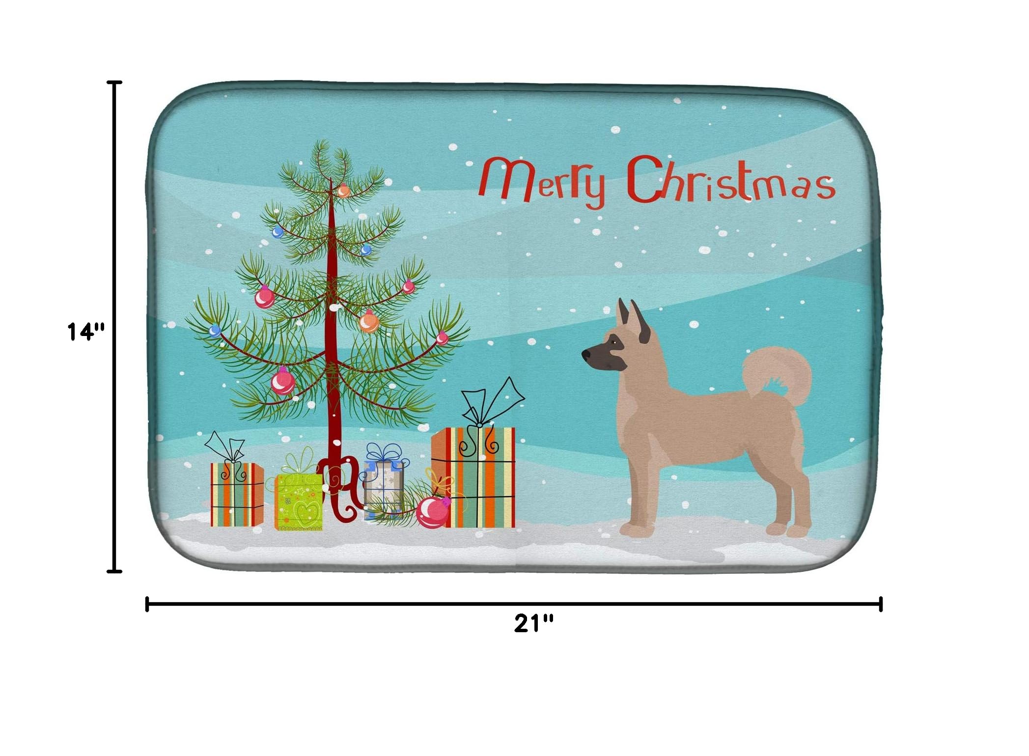 Akita Shepherd Christmas Dish Drying Mat - Absorbent Kitchen Counter Mat for Holiday Decor, 14x21